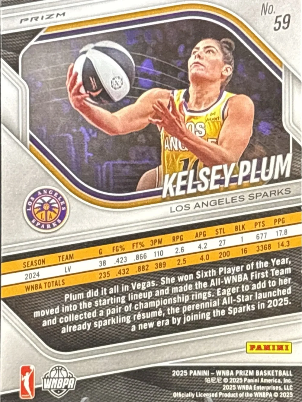 Panini Prizm Kelsey Plum Los Angeles Sparks Card - Green Prizm